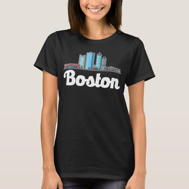 Boston Massachusetts City Skyline T Shirt (Framsida)