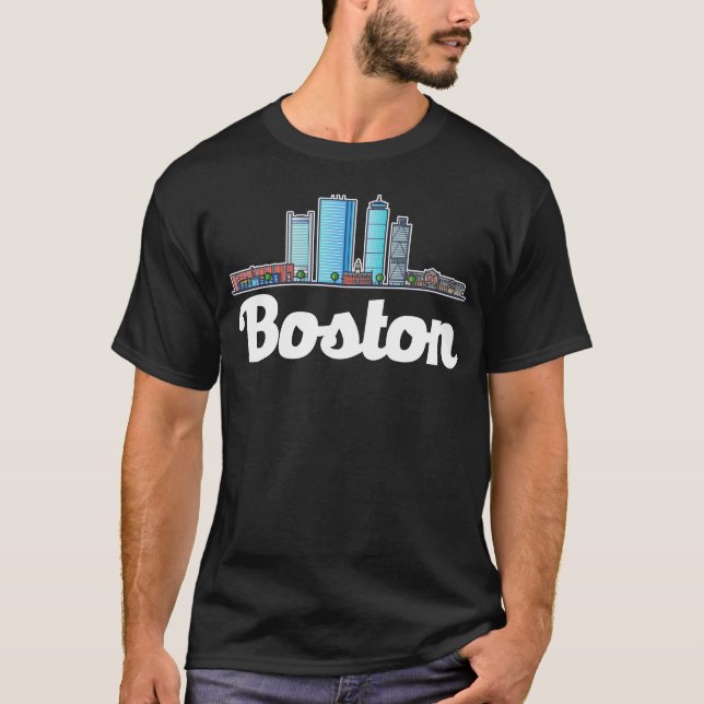 Boston Massachusetts City Skyline T Shirt (Framsida)