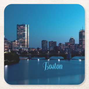 Boston Massachusetts City Skyline Underlägg Papper Kvadrat