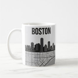 Boston Massachusetts City Skyline With Karta Kaffemugg