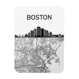 Boston Massachusetts City Skyline With Karta Magnet