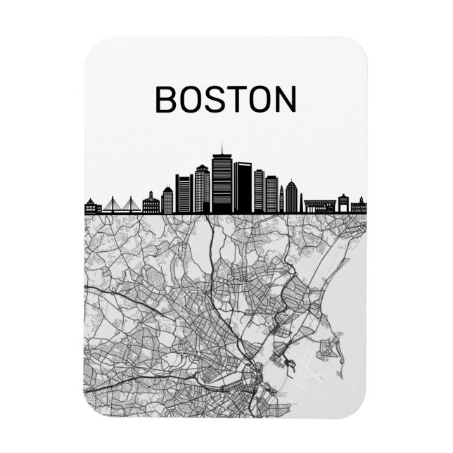 Boston Massachusetts City Skyline With Karta Magnet (Vertikal)