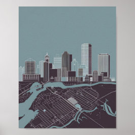 Boston Massachusetts City Skyline With Karta Poste Poster