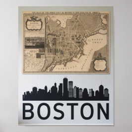 Boston Massachusetts City Skyline With Karta Poste Poster