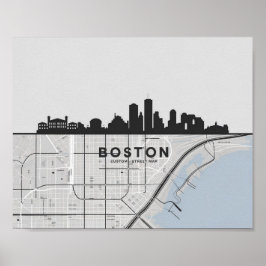 Boston Massachusetts City Skyline With Karta Poster