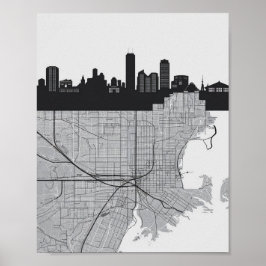 Boston Massachusetts City Skyline With Karta Poster