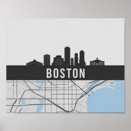 Boston Massachusetts City Skyline With Karta Poster