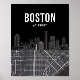Boston Massachusetts City Skyline With Karta Poster