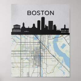 Boston Massachusetts City Skyline With Karta Poster
