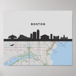 Boston Massachusetts City Skyline With Karta Poster