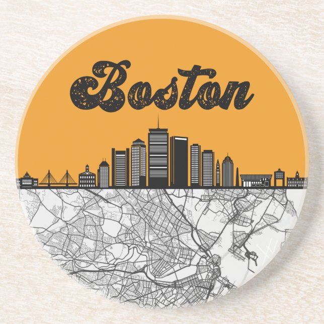 Boston Massachusetts City Skyline With Karta Underlägg (Framsidan)