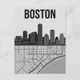 Boston Massachusetts City Skyline With Karta Vykort