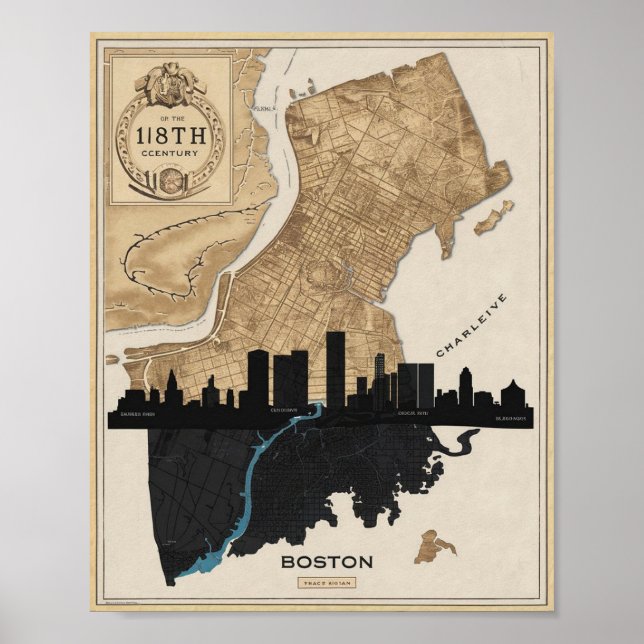 Boston Massachusetts City Skyline with Vintage Kar Poster (Framsidan)