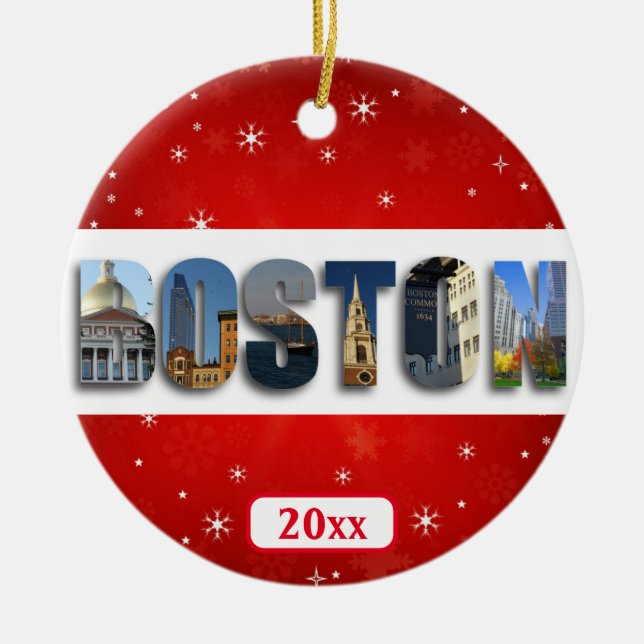 Boston Massachusetts City Travel Foton jul Julgransprydnad Keramik (Framsidan)