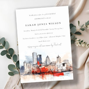 Boston Massachusetts Cityscape Watercolor Birthday Inbjudningar