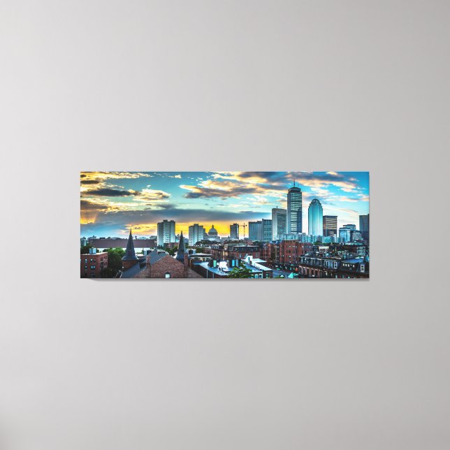 Boston Massachusetts Downtown Skyline Panoramic Canvastryck (Framsida)
