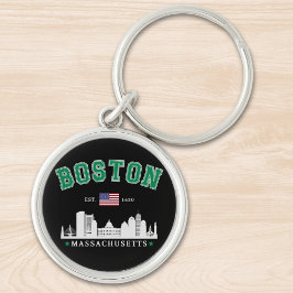 Boston Massachusetts Est. 1630 Funny Travel Rund Silverfärgad Nyckelring