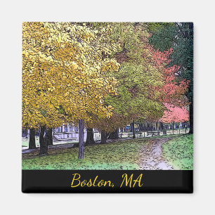 Boston, Massachusetts Fall Foliage Tecknad Art Magnet