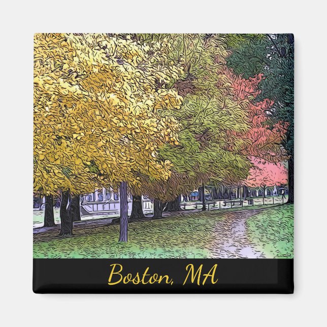 Boston, Massachusetts Fall Foliage Tecknad Art Magnet (Framsidan)