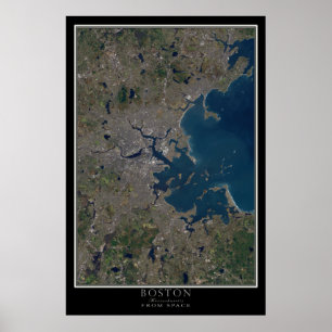 Boston Massachusetts från Space Satellite Karta Poster