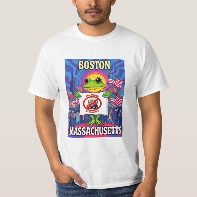 Boston Massachusetts Frog No Kings in America T Shirt (Framsida)