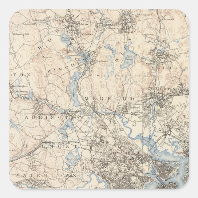 Boston, Massachusetts Fyrkantigt Klistermärke (Framsida)