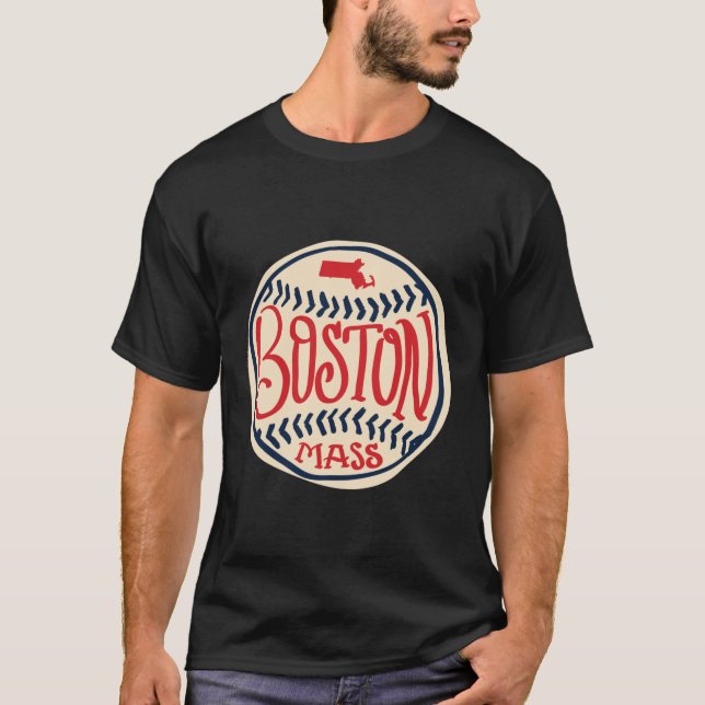 Boston Massachusetts HandIllustrated Typography T Shirt (Framsida)