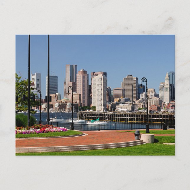 Boston Massachusetts, Harbor & Skyline Postcard Vykort (Framsida)