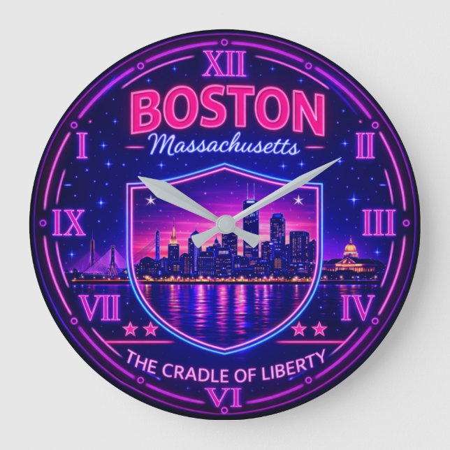 Boston Massachusetts Harbor Skyline  Stor Klocka (Framsida)