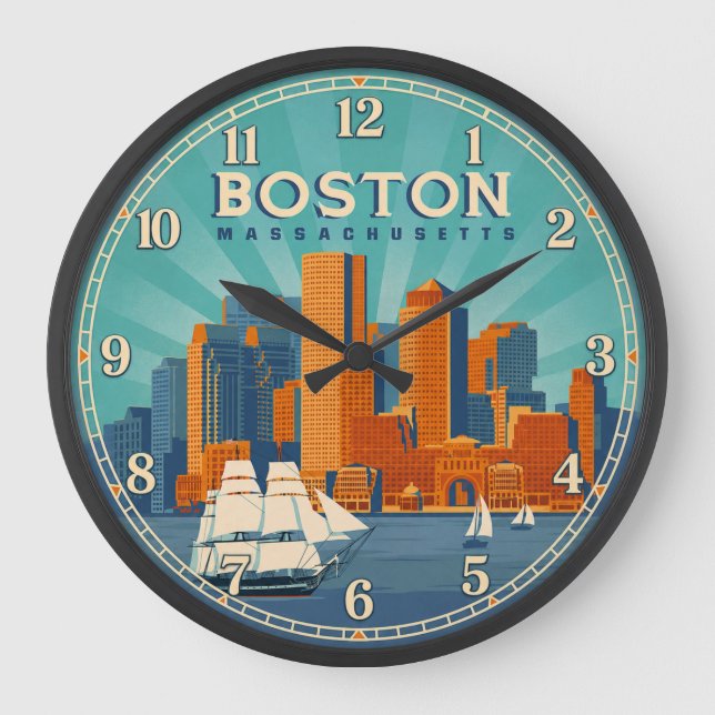 Boston Massachusetts Harbor Skyline Stor Klocka (Framsida)