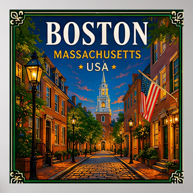 🍁 Boston Massachusetts Historiskt Besök 🍁 Poster (Framsidan)