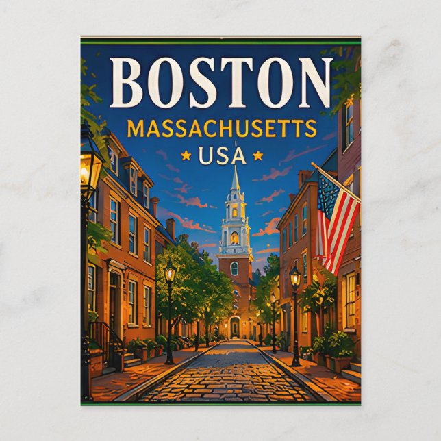 🍁 Boston Massachusetts Historiskt Besök 🍁 Vykort (Framsida)