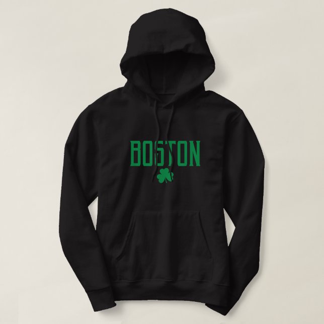 Boston Massachusetts Irish Shamrock Vintage Text G Hoodie (Design framsida)