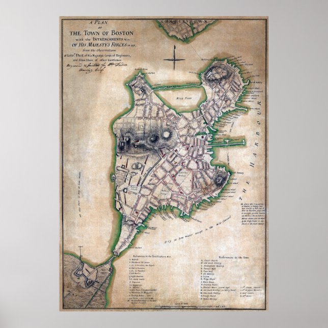 Boston Massachusetts Karta 1775 av Thomas Hyde Pag Poster (Framsidan)