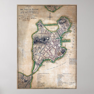 Boston Massachusetts karta 1775 vid den Thomas Poster