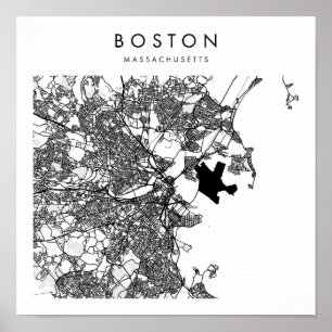 Boston Massachusetts Minimal Modern Street Karta Poster