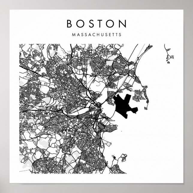 Boston Massachusetts Minimal Modern Street Karta Poster (Framsidan)