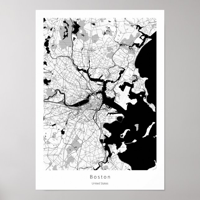 Boston Massachusetts Modern Minimal White City Kar Poster (Framsidan)