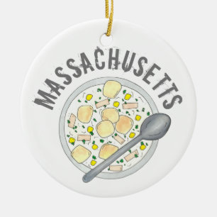 Boston Massachusetts New England Clam Chowder Julgransprydnad Keramik
