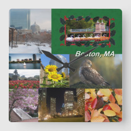 Boston, Massachusetts Photo Collage Fyrkantig Klocka