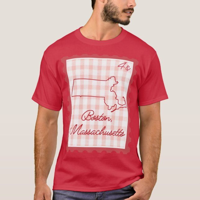 Boston Massachusetts pride red gingham hjärta frim T Shirt (Framsida)