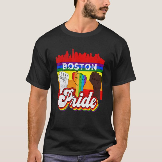 Boston Massachusetts Rainbow Gay pride Flagga Lgbt T Shirt (Framsida)