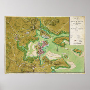 Boston Massachusetts revolutionär krigkarta Poster