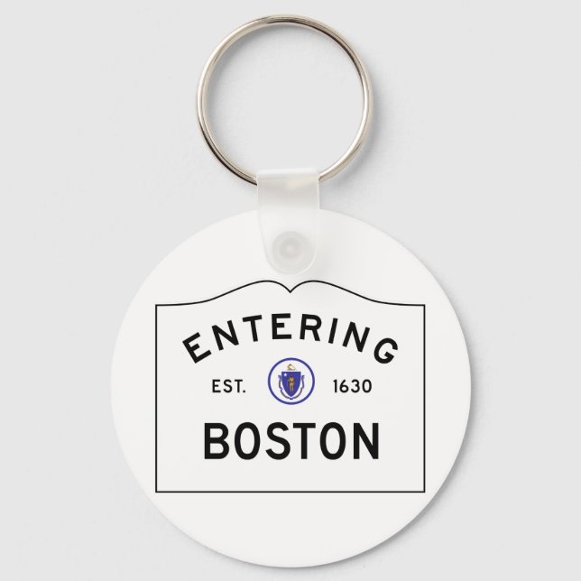 Boston Massachusetts Road Sign Keychain Nyckelring (Framsida)