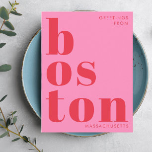 Boston Massachusetts röd rosa typografi vykort