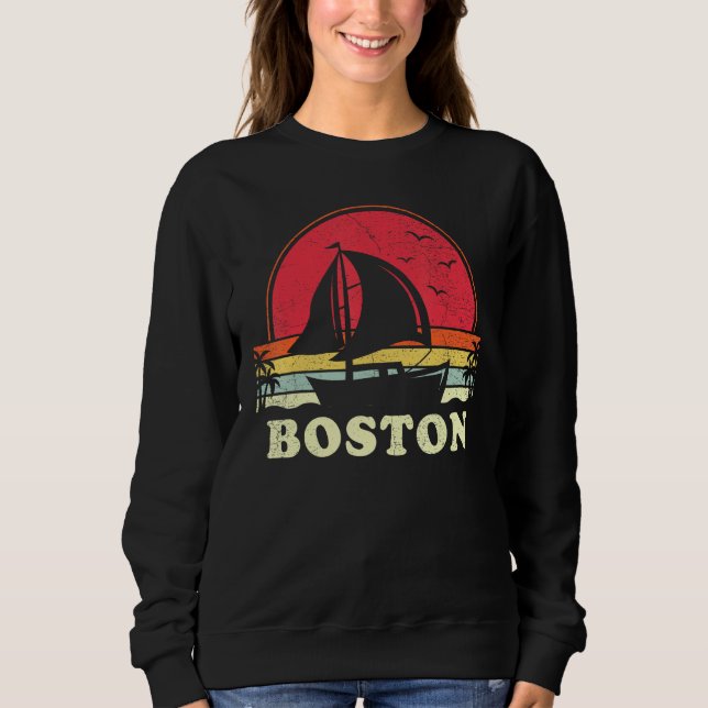 Boston Massachusetts Sail Boat Boating Captain Sai T Shirt (Framsida)