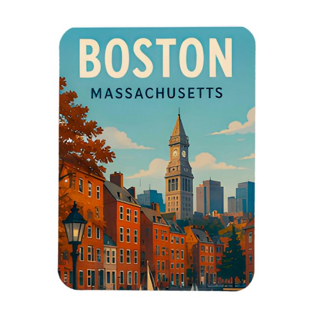 Boston Massachusetts Siluett Historisk Resminne Magnet (Vertikal)