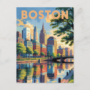 Boston Massachusetts Siluett Resa Konst Vintage Vykort