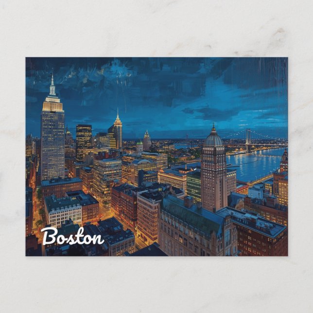 Boston Massachusetts Skyline Art Vykort (Framsida)