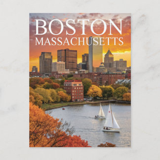 Boston Massachusetts Skyline Autumn Sailcraft Post Vykort